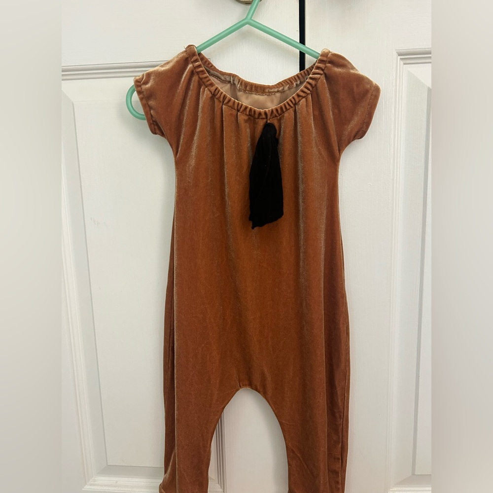Brown Velvet Baby Romper with Tassel